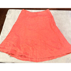 Ecologie Linen Fit Flare Skirt Women’s Sz 12 Midi Coral Pink embroidered